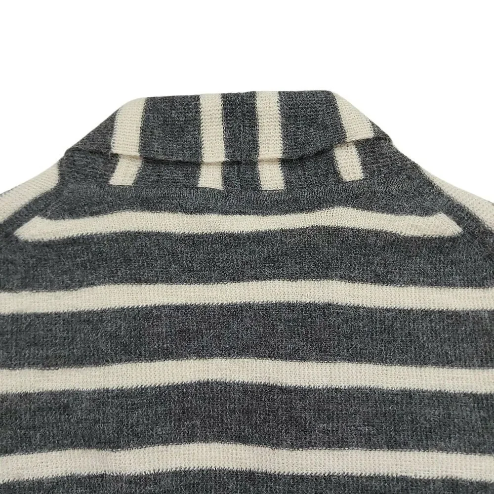 J Crew Sweater Womens XS Gray Striped Baby Alpaca Shawl Collar Knit Travel